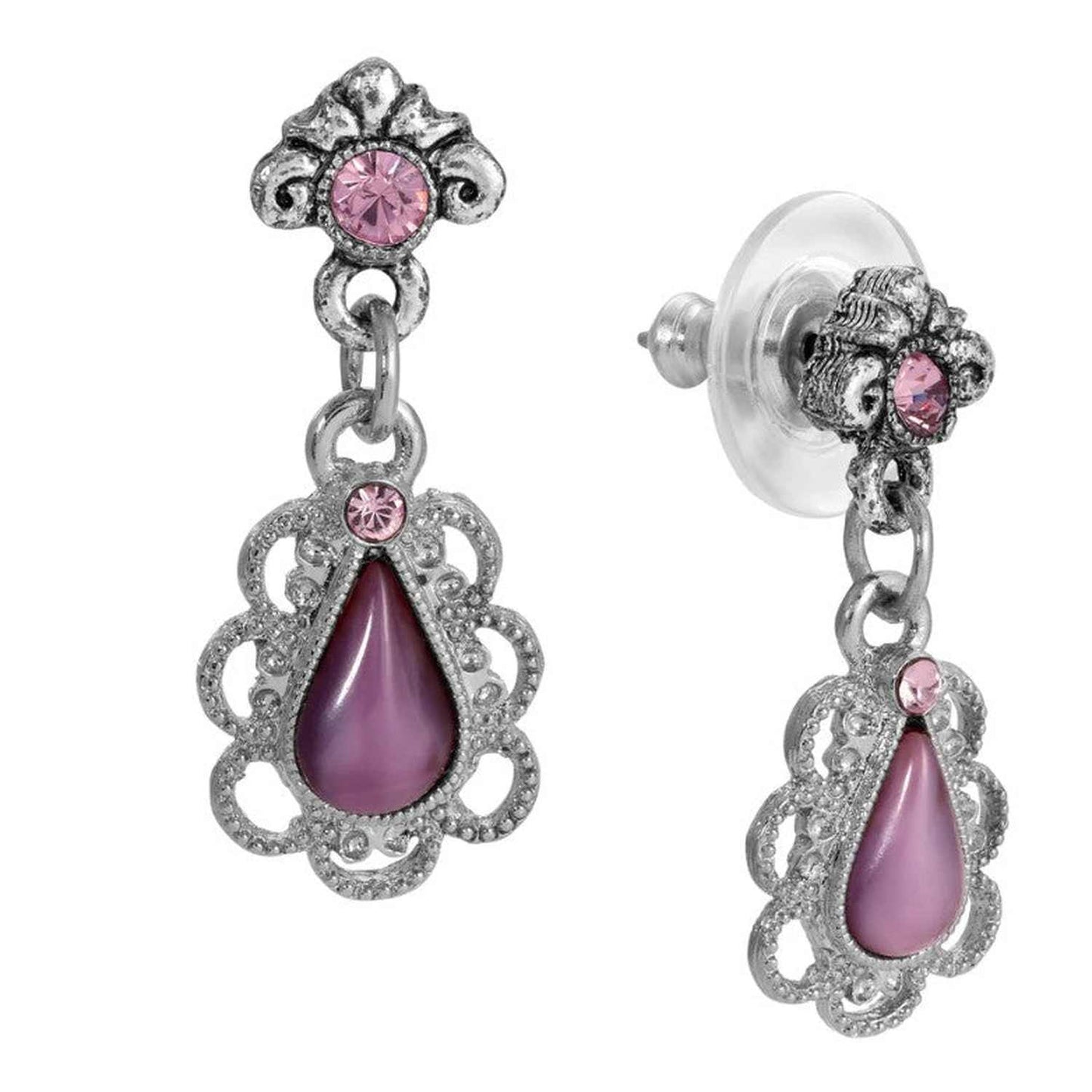 1928 Jewelry Amethyst Teardrop Moonstone & Crystal Drop Earrings