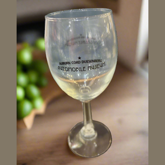 ACDAM logo stemmed wine glass