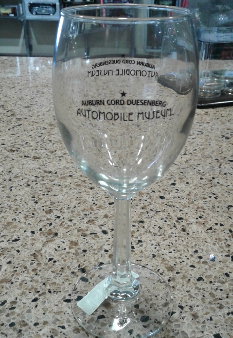 ACDAM logo stemmed wine glass