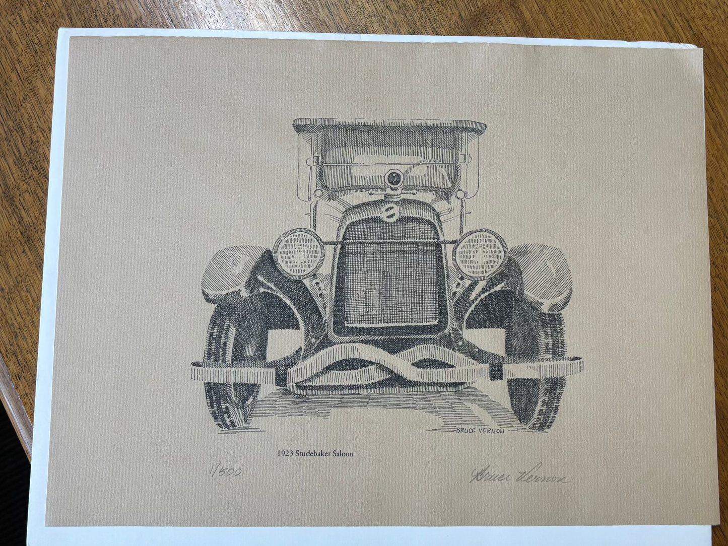 Printed card with vintage typewriter illustration on beige paper