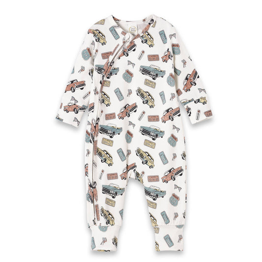 Baby Zipper Romper – Bamboo Route 66 Classic Car Print