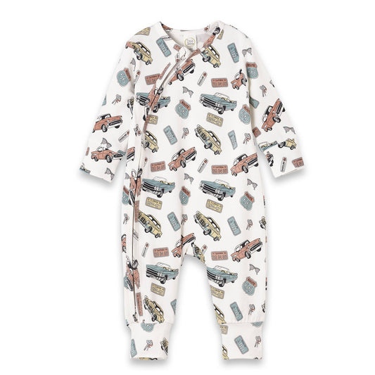 Baby Zipper Romper – Bamboo Route 66 Classic Car Print