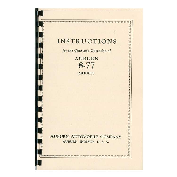 1927 Auburn 8-77 Owner's Manual