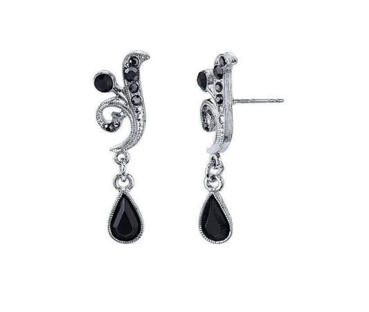 Antiquities Couture Black And Hematite Color Crystal Vine Drop Earrings