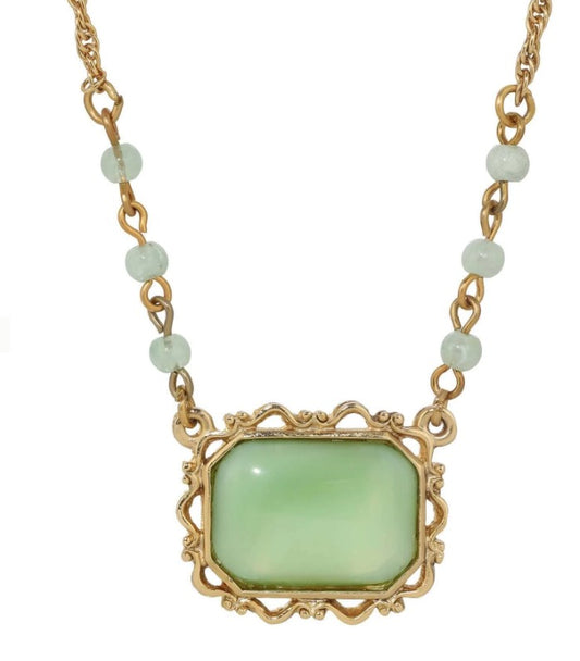 1928 Jewelry Octagon Moonstone Pendant Necklace 15" + 3" Extension