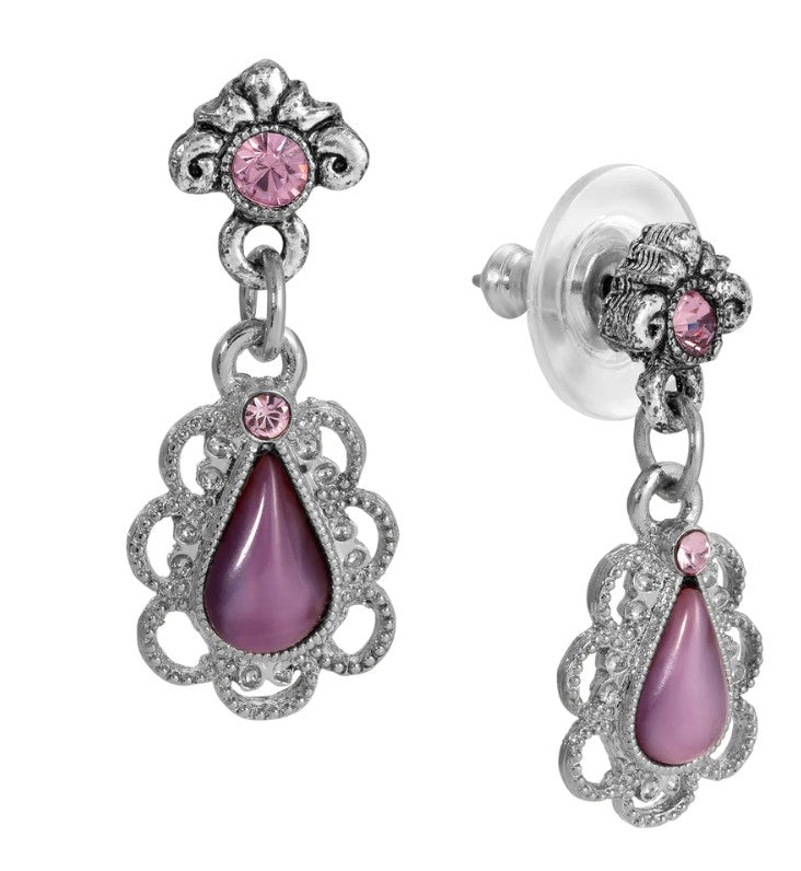 1928 Jewelry Amethyst Teardrop Moonstone & Crystal Drop Earrings