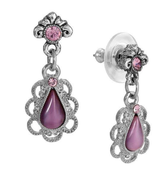 1928 Jewelry Amethyst Teardrop Moonstone & Crystal Drop Earrings