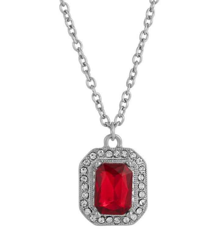 Octagon Stone & Crystal Pendant Necklace 16" + 3" Extender