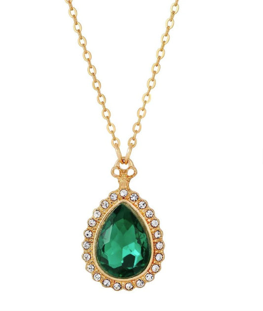 Regency Stone Teardrop Crystal Pendant Necklace 16" + 3" Extender