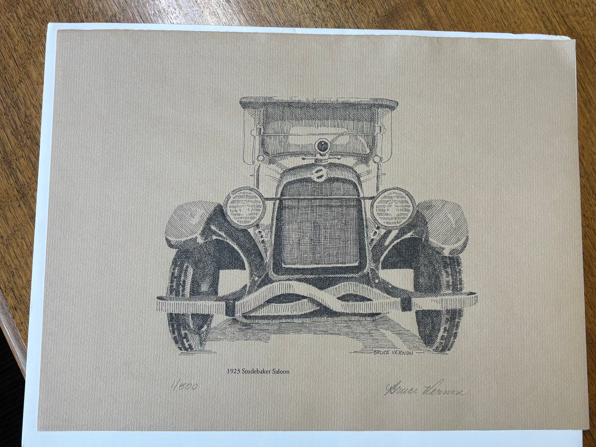 Printed card with vintage typewriter illustration on beige paper