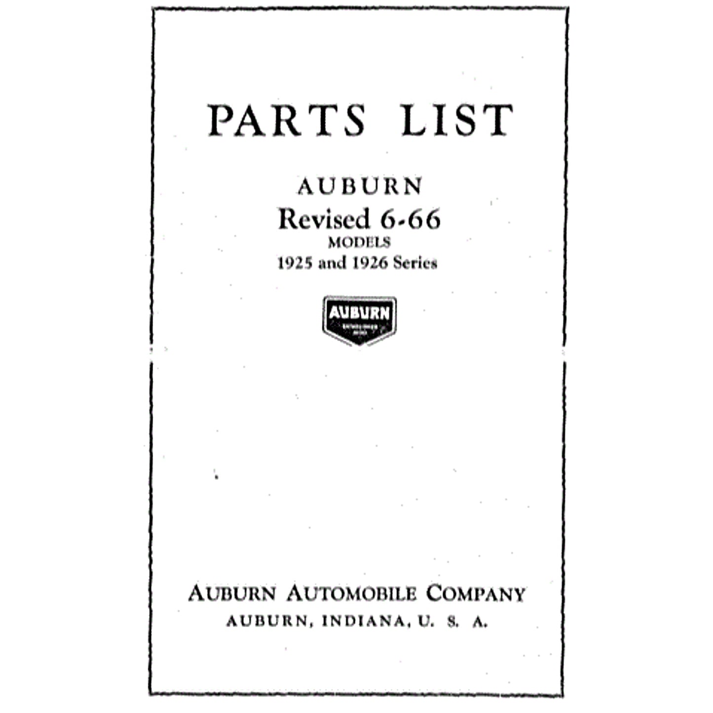 1926 Auburn 6-66 Parts List revised