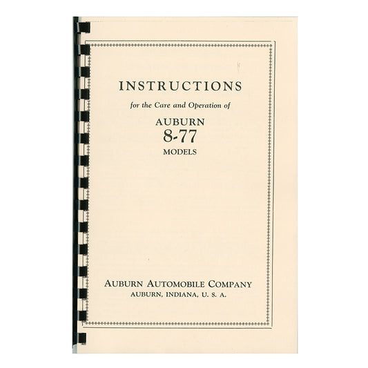 1927 Auburn 8-77 Owner's Manual