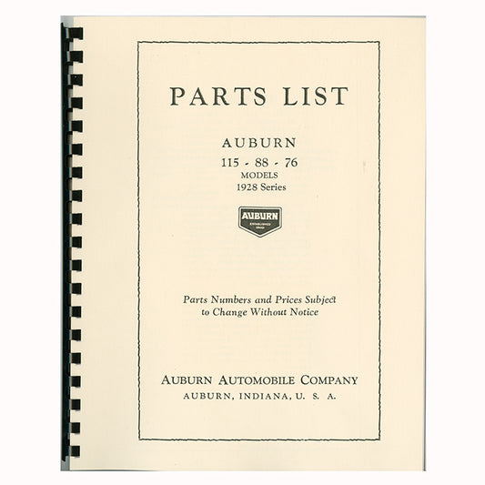 1928 Auburn Parts List
