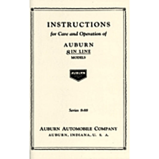 1925 Auburn 8-88 Owner's Manual