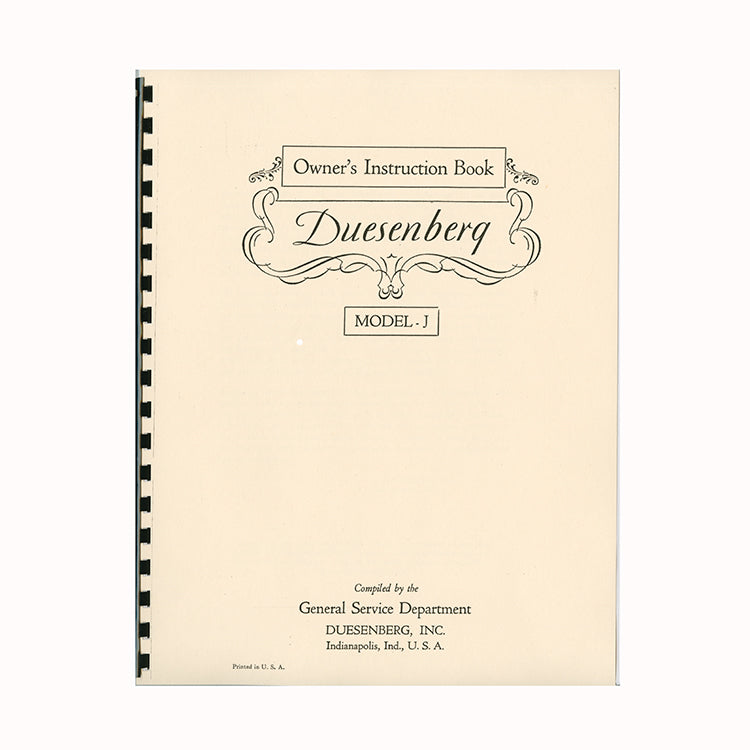 1929 Duesenberg J Owner's Manual