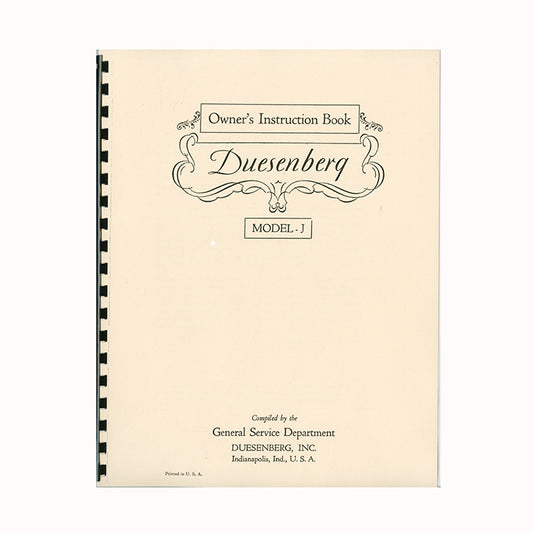 1929 Duesenberg J Owner's Manual