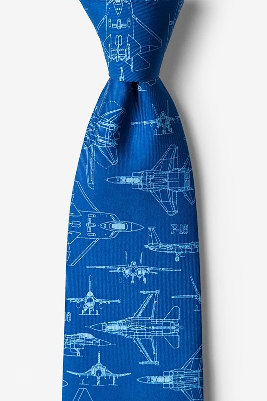 Fighter Jet Navy Blue 100% Silk Tie by Alynn®